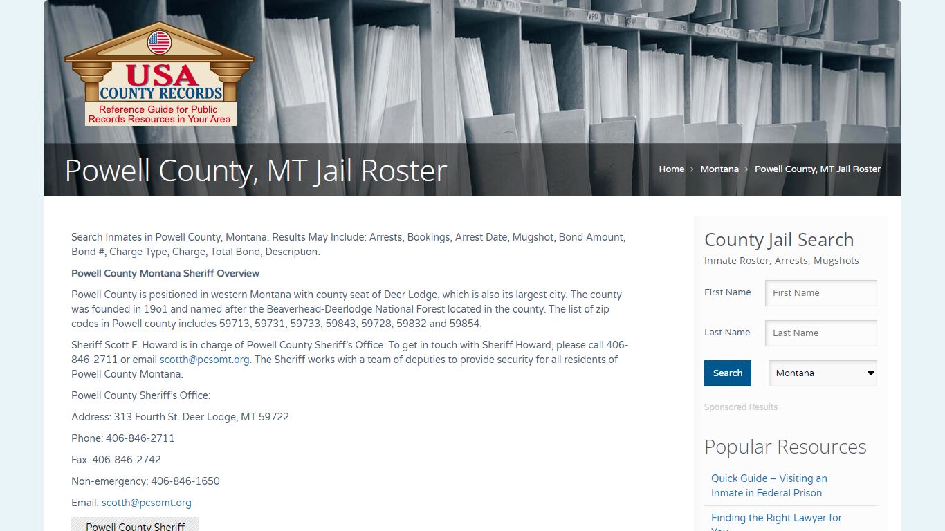 Powell County, MT Jail Roster | Name Search