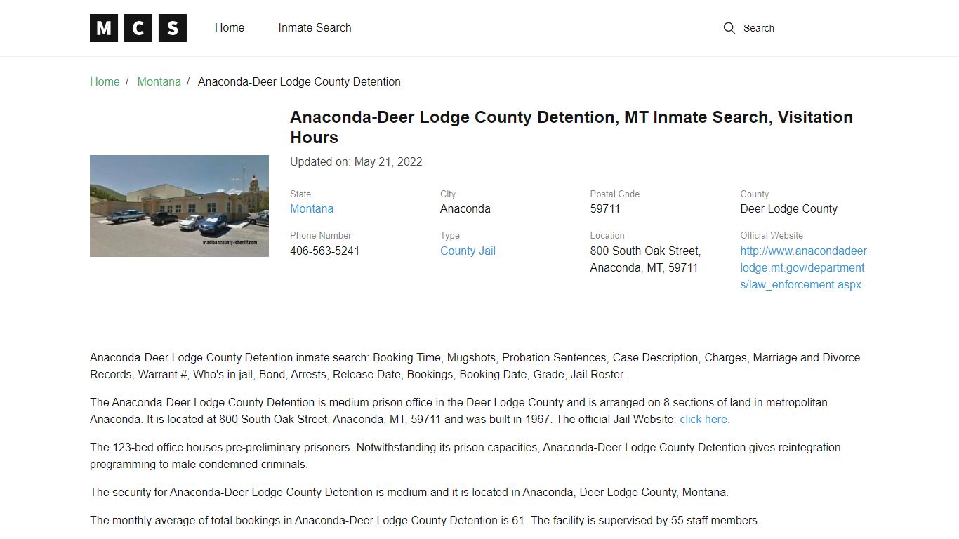 Deer Lodge County, MT Jail Inmates Search, Visitation Rules