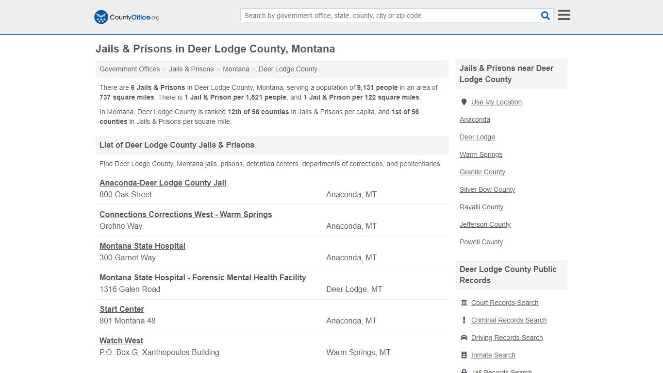 Jails & Prisons - Deer Lodge County, MT (Inmate Rosters ...